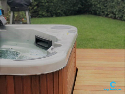 spa pool with cedar cabinet surrounded partially by access deck thanks to the team @ mySpaSydney