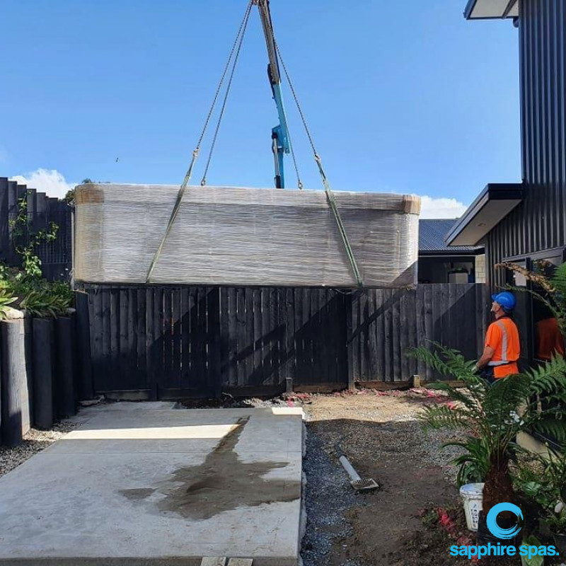 SWIM SPA crane delivery & install M5Workout Paramount Pools TAURANGA