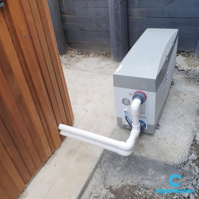 swim spa slab has been extended to provide stable base for heap pump
