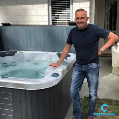 COSMIC SWIRL with GREY DURATEK maintenance free cabinet thanks to the team @ Paramount Pools & Spas Tauranga NZ