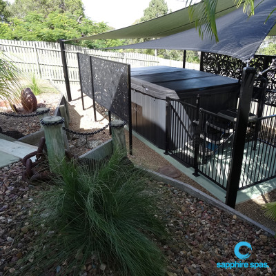 Well thought out shade solution for this myPersonalTrainer swim spa thanks to the team @ Wide Bay Pools & Spas Qld