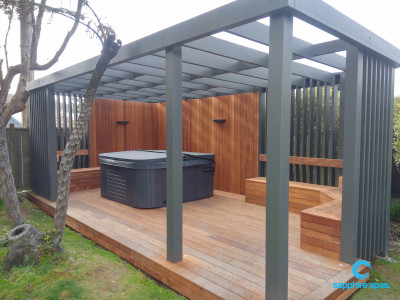 Spa pool protected by a pergola thanks to the team at Wrights Pool & Spa NZ