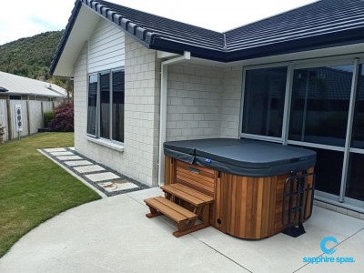 cedar spa pool close to the house for everyday use thanks to the team @ Paramount Pools Tauranga NZ