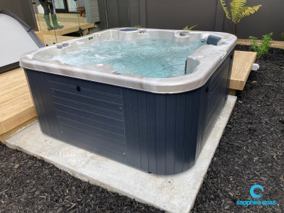 myTemptationPREMIUM in silverwhite interior with grey duratek maintenance free cabinet thanks to the team @ Swimming Pool Shop NZ