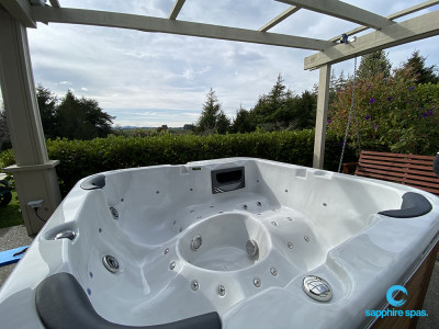 myOasis spa pool under a pergola thanks to the team @ mySpaManawatu & The Pool Clinic Wanganui NZ