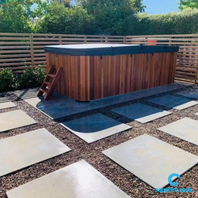 mySwimgym looks amazing surrounded my concrete large format pavers thanks to the team @ Bermuda Lifestyle NZ