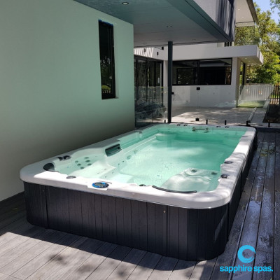 Swim spa built into a deck by the team @ West Coast Spas