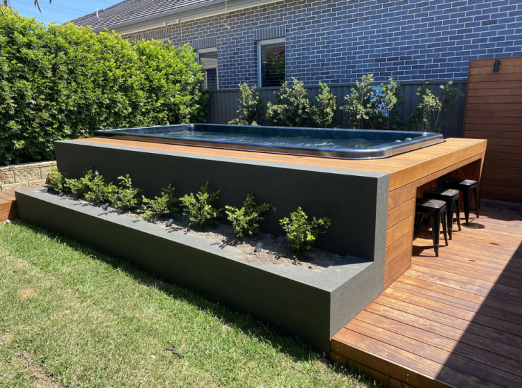 outdoor swim spa with timber deck